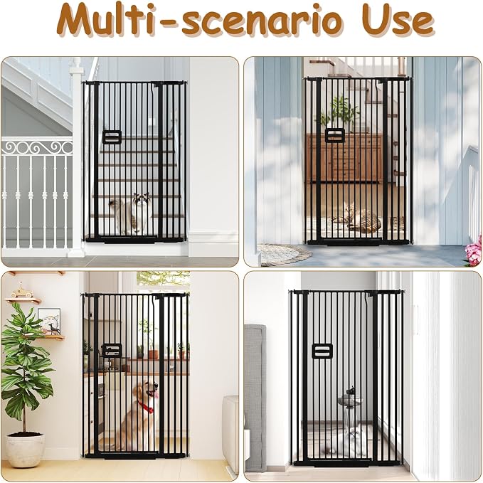 55'' Extra Tall Cat Gate, 34.2"-38.2" Wide Auto Close Tall Pet Gate for Doorways, Pressure Mounted High Dog Door Gate No Drilling Cat Fence Safety Baby Gate for Stairs, Doorways, Black