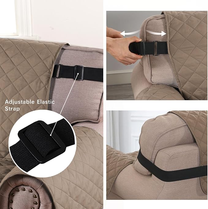 H.VERSAILTEX Reversible Loveseat Cover Water Resistant Furniture Protector for Dog Non Slip Couch Cover with Elastic Strap Washable Loveseat Slipcover Seat Width to 46"(Loveseat, Taupe Brown/Beige)