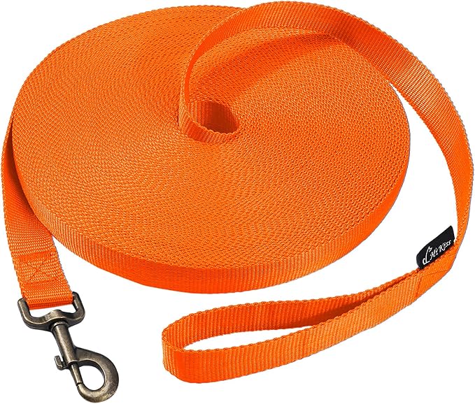 HIKISS Long Dog Leash Obedience Recall Training Agility Lead with Thickening Material for Large Dog - 15ft 20ft 30ft 50ft 100ft Training Leash(Orange 15ft)