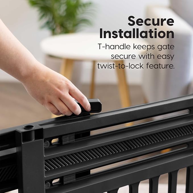 IRIS USA Pet Gate, Adjustable Width, Black | Room Separation, Walk-Through Design, Swing-Open Door, Hands-Free Operation, No Drilling Needed, One-Hand Open