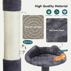 DUMOS 54 Inch Cat Tree Tower with Scratching Posts | Indoor Multi-Level Pet House for Large Cats with 2 Condos, Round Platform, Small Ladder and Toys, Grey
