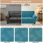 ZNSAYOTX Stretch Oversized Couch Covers for 3 Cushion Couch, 1-Piece Extra Large Sofa Cover Slipcover, Furniture Protector with Elastic Bottom Geometrical Jacquard Fabric (X-Large, Peacock Blue)
