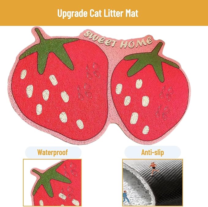 Cute Litter Mat, Lexible Fruit Skid Resistance Cat Litter Mat Litter Trapping Mat Litter Box Mat cat Litter Box mat for Cat Food Catching and Floor Protection - 15. 7x23. 6in