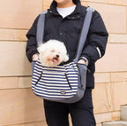 NATUYA Dog Sling Carrier Puppy Carrier, Adjustable Pet Front Sling Carrier Travel Bag with Bottom Pad, Pet Carrier for Small Dog Cat Puppy Traveling Hiking Camping (Bule Strip, 8-15 lb)