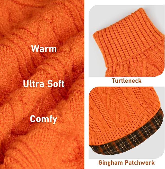 KYEESE Dog Sweater Turtleneck Thick Knit Pullover for Cold Weather | Stretchy Fit, Lightweight & Warm, Cozy Knit Comfort, Classic Plaid Design, Gentle on Sensitive Skin, Comfortable Daily Wear