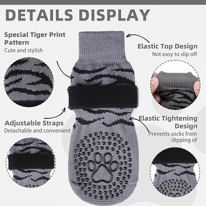 KOOLTAIL Dog Socks for Hot/Cold Pavement to Prevent Licking Paws,Dog Boots&Paw Protector for Hardwood Floors Anti Slip,Traction Control No Twist Grip Booties for Small Medium Large Senior Dogs SM