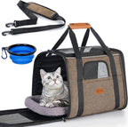 Morpilot Pet Carrier for Large Cats, Puppies & Small Dogs Up to 20lbs | Escape-Proof with Locking Zippers, Dual-Sided Cushion, Safety Buckle for Car & Vet Travel, Includes Foldable Bowl (Brown)
