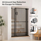 Jekriuet 57" Extra Tall Pet Gate, 27.5"-38.5" Wide, Black | Dog Cat Gate for Doorways Hallways Stairs,Pressure Mounted 1.18" Ultra Narrow Gap No Drilling One-Handed Auto-Close