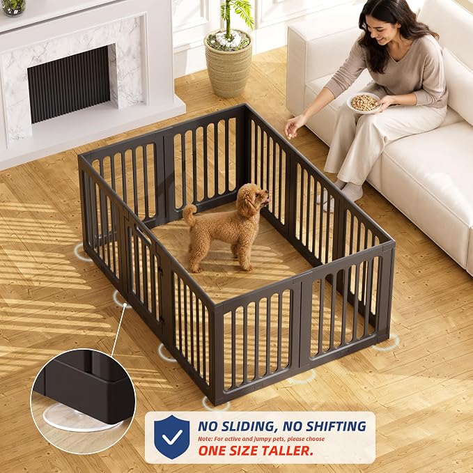 Cozy-Picket Dog Playpen, Decorative Indoor Puppy Fence with Door, Modern Elegant Pet Play Pen Enclosure for Puppies and Small Dogs, 24", 10 Panels, Black