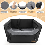 BONTHEE Elevated Dog Car Booster Seat for Dogs & Cats up to 35LB, 6-Inch Memory Foam Pet Booster Seat, Side Breathable Mesh,Portable Travel-Safe Bed for Cars,Elevated Car Seat for Small Medium Dogs