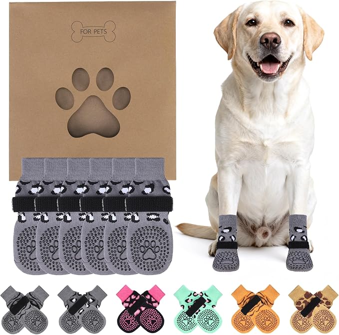 KOOLTAIL Anti Slip Dog Socks for Hot/Cold Pavement to Prevent Licking Paws, Paw Protector&Dog Boots with Grippers for Hardwood Floors,Traction Control No Twist Booties for Small Medium Large Dogs SM