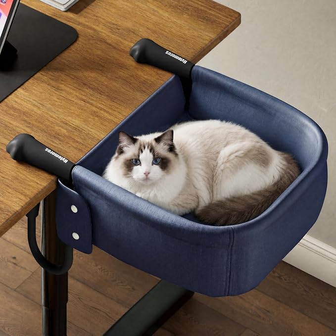 Extra-Sturdy Cat Desk Bed for Large Cats 50lbs Desk Cat Bed Attachment | for Desktop under 3", Heavy Duty, Paw Design, Waterproof, Dual-Sided Mat, Easy Assembly for Gaming Desk & Kitchen Island
