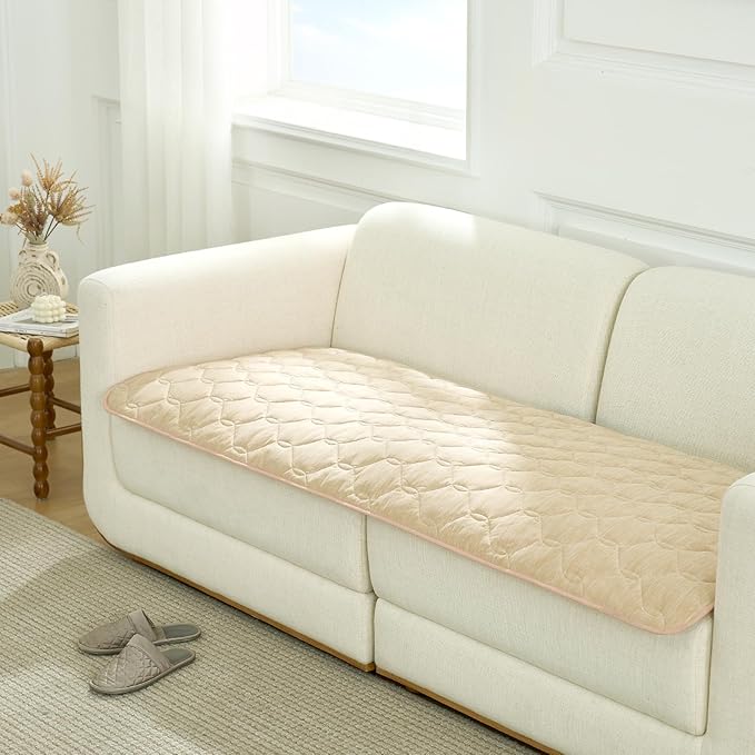COZY KISS Cooling Couch Cover for Dog Washable, Cool Sofa Cushion Mat | Q-Max >0.4 Cool Tech, Non-Slip Pet Pad for Car Seat Protector, Liquid Pee Proof Mat for Dog, Cats, 27.5x71 Inch, Beige
