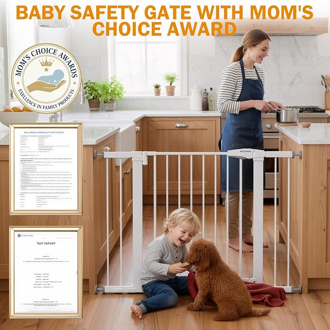 Mumeasy 29.7-43" Baby Gate, Adjustable Safety Gate for Stairs & Doorways | No drill installation, auto close door, one hand operation, adjustable width, for dogs pets babies toddlers
