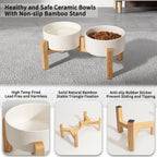 Elevated Ceramic Dog Bowl, 3.6 Cups Dog Food and Water Bowl Set with Stand | 6.1'' Double Dog Feeding Dishes, Non-Slip Raised Dog Feeder for Small and Medium Breeds, 28.74 OZ / 850 ML, White