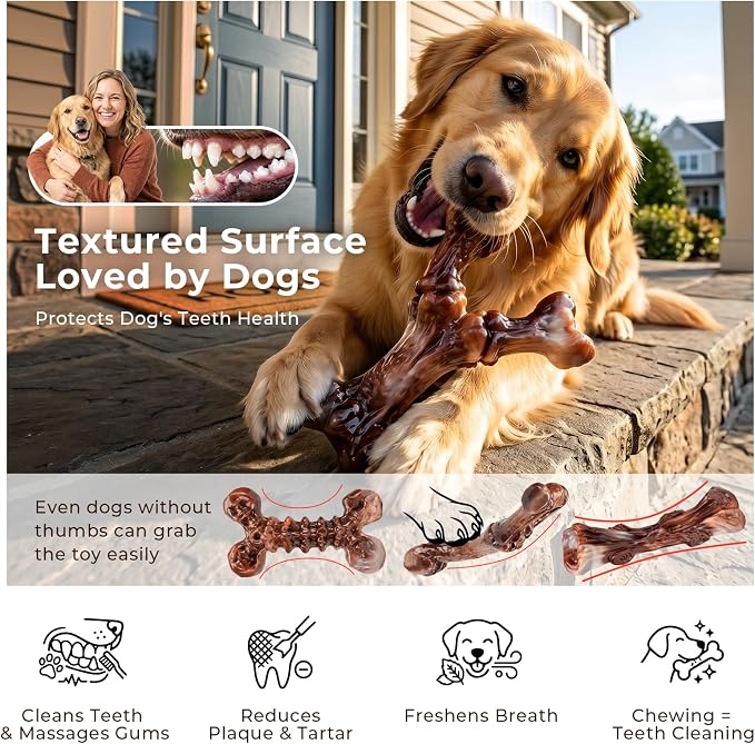 Kseroo 6-Pack Bacon Flavored Dog Chew Toys for Aggressive Chewers, Brown-XL | Indestructible, Heavy Duty, Rock-Hard Solid Nylon Bones for Medium & Large Dogs 25-90lbs, Tough, Long-Lasting, Keep Them Busy