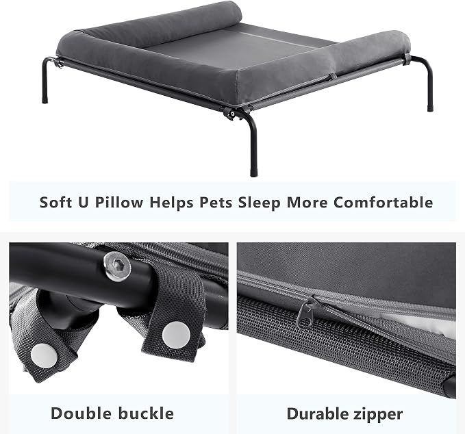 WESTERN HOME Cooling Elevated Dog Bed for Large Dogs, Portable Indoor & Outdoor Raised Dog Bed with Breathable Mesh, Chew Proof Pet Hammock Cots with Removable and Waterproof Bolsters