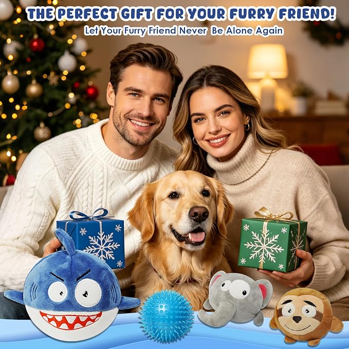 XIAPIA 3-in-1 Plush Shark Squeaky Dog Toys for Aggressive Chewers | No Stuffing Interactive Dog Toys, Hidden Squeaky Ball & Crinkle Paper, Chew Fetch Toy for Small Large Puppy, Birthday Gift