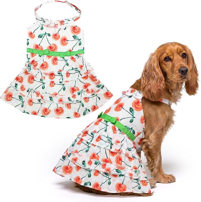 Parisian Pet Floral Dog Dress - Summer Cotton Clothes for Large Dogs Girl - Red Poppies Pet Dress - Stylish Boho Dog Beach Outfit - Adjustable Puppy Clothes - Lightweight Dresses for Dogs