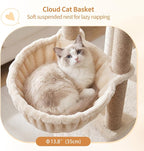 Heybly Cat Tree, 59.4" Secure Anti-Tip Cat Tower for Large Cats HCT055G | Spacious Cat Furniture with Dual-Tier Cat Condo, 2 Top Perches, Hammock and Sisal Scratching Posts, Beige
