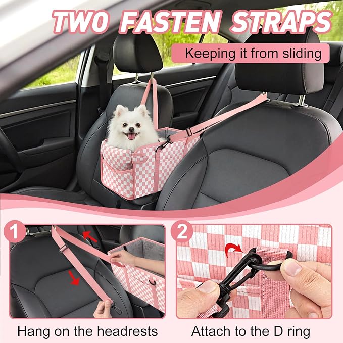Console Dog Car Seat for Small Dogs, Foldable Booster Pink | Portable Booster Seat Sits On Car Console/Armrest. Foldable For Easy Storage. Pink Design, Easy To Clean.