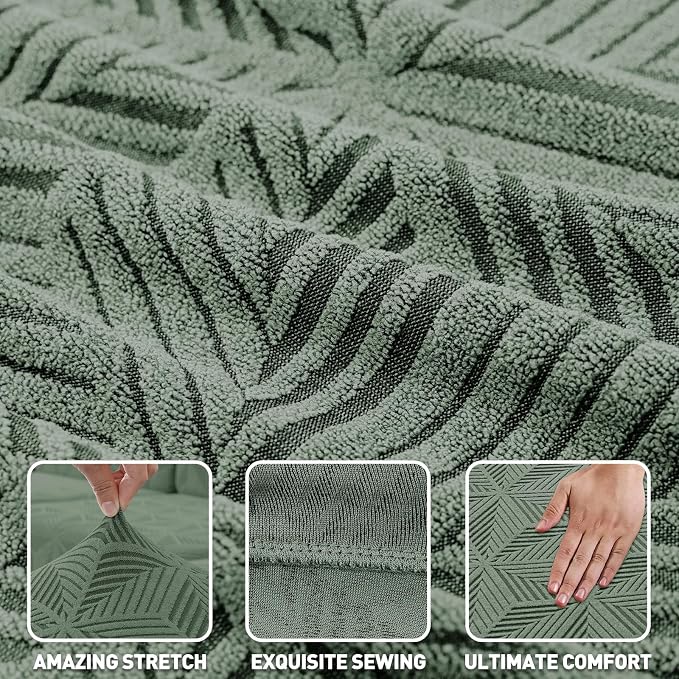 ZNSAYOTX Stretch Chair Cover, 1 Piece Couch Covers for 1 Seat Sofa, Jacquard Armchair Slipcovers with Elastic Bottom Thickened Furniture Protector for Dog Cat Pet (Small, Army Green)