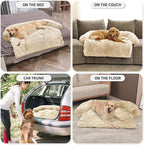 Calming Dog Bed Fluffy Plush Dog Mat for Furniture Protector with Removable Washable Cover for Large Medium Small Dogs and Cats (Extra Large (53x39.3x6), Beige)
