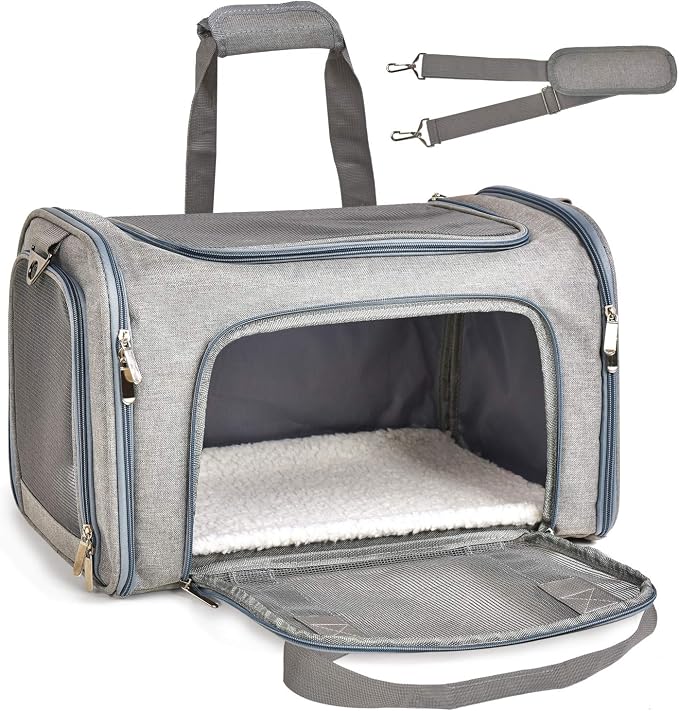 Henkelion Cat Carriers Dog Carrier Pet Carrier For Small / Medium Cats Dogs Puppies (Up To 15lbs), TSA Airline Approved Small Dog Carrier Soft Sided, Collapsible Waterproof Travel Puppy Carrier - Grey