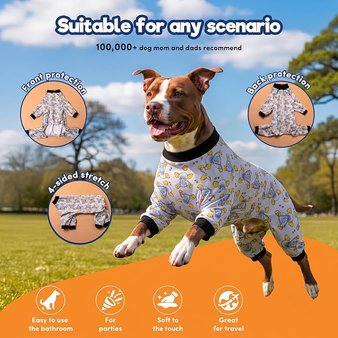 LovinPet Big Dogs Pajamas Clothes, Sleepytime Elephants Print, Pajamas for Pitbulls, Post Surgery Dog Shirt, Wound Care Large Dog Onesies, Lightweight Pullover, Full Coverage Large Breed Dog Pjs, XL