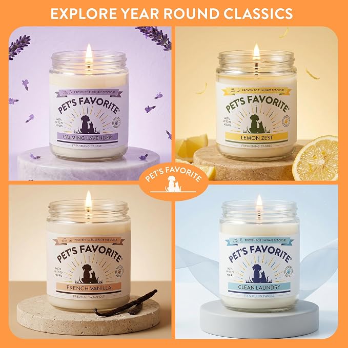 Pet's Favorite Pet Odor Candle, Clean Burning, Long Lasting Floral Scented Candle with a Natural Fiber Wick and 70 Hour Burn Time, Fresh Flowers - Pack of 2