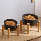 Black Elevated/Raised 15°Tilted Anti Slip Ceramic Dog Bowl for Small/Medium Breeds,Slanted Bulldog Big Face Pet Food Water Feeding Dish with Stand for Cats and Dogs (3.6 Cups/28 OZ)