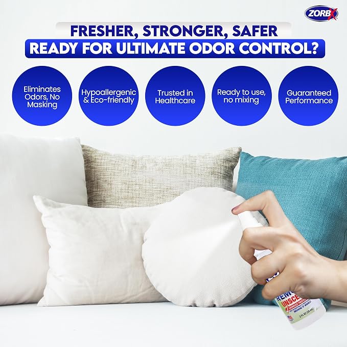 ZORBX Unscented Odor Eliminator for Strong Odor 2 Fl Oz, Pack of 1 - Used in Hospitals & Healthcare Facilities - Advanced Formula, Fast-Acting Odor Remover Spray for Dog, Cat, House & Carpet | Permanent Odor Remover for Pet & Human Urine, Smoke & Stron...