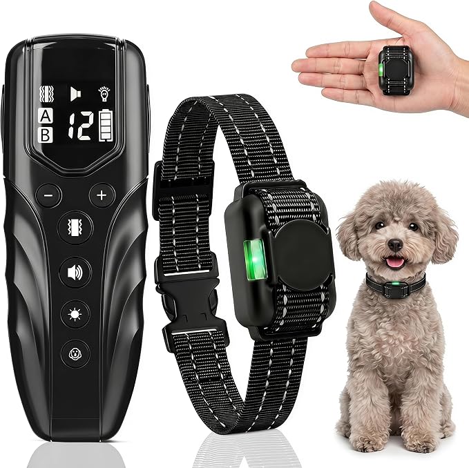 Lightweight No Shock Dog Training Collar, 2000ft Remote Control, Ultra-Small Vibrating Collar for Small (5-15lbs), Medium & Large Dogs, Safe Lock, Beep/Vibrate Modes, Prong-Free, Waterproof,Black
