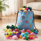 Leitee 100 Pcs Cat Toys Variety Pack with 1 Gift Storage Bag, Interactive Cat Play Assortment Set for Indoor Kitten, Colorful Springs, Mouse Toys, Chew Ropes, Balls, Bells & Sisal Ball(Ball Toy)