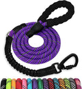 Rope Dog Leash 5 FT: Heavy Duty Leashes with Swivel Lockable Hook Reflective Threads Bungee and Padded Handle - Dog Lead for Large Small Medium Dogs Outside Walking Hiking Purple