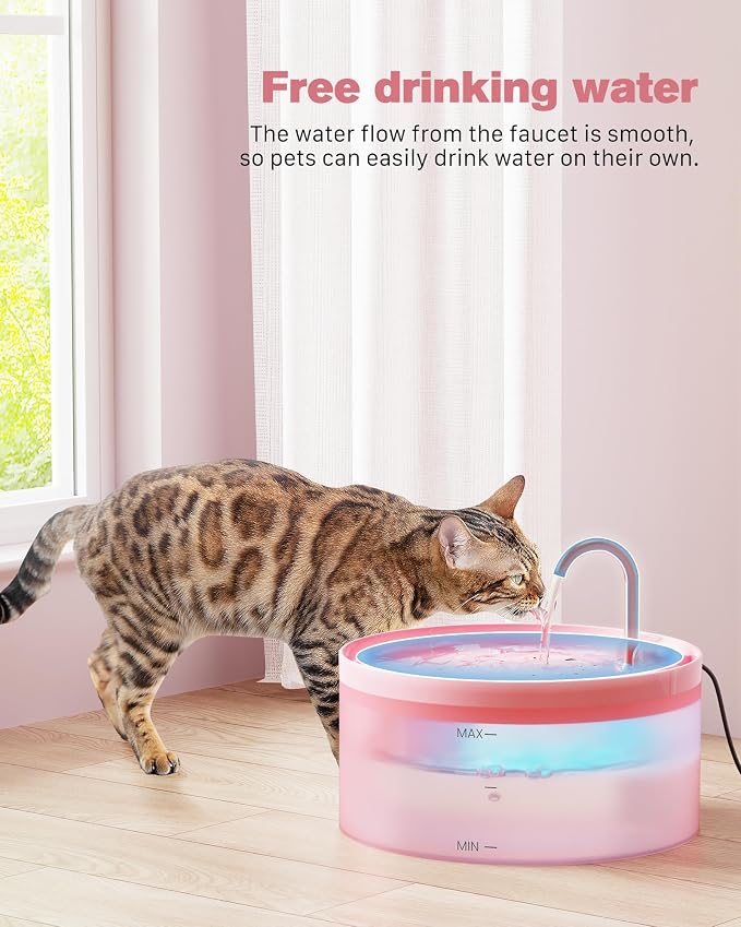 Pink Cat Water Fountain: Super Silent Cats Fountain | 108oz/3.2L Pet Water Fountains for Cats Indoor Faucet Cat Fountain for Cats and Dogs