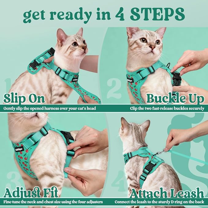 rabbitgoo Cat Harness and Leash Set, Escape Proof Vest, Cherry Grove | Soft Breathable Mesh, Easy Adjustable Fit, Snap Buckles, Sturdy Clip, Reflective Strips, for Average Cats Walks, S