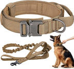 Tactical Dog Collar and Leash Set Heavy Duty Military Dog Collar with Handle and Metal Buckle for Medium and Large Dogs (Brown, L)