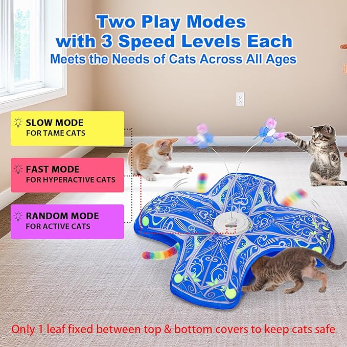 Interactive Cat Toys for Indoor Cats,Automatic Kitten Tunnel Toy | Rechargeable Touch Activated, Hide and Seek Design, Colorful Fluffy Tail & Butterfly, Cat Enrichment Toy for Bored Cats
