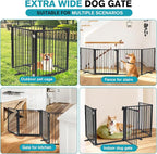 Snagle Paw Extra Wide Dog Gate,Free Standing Dog Fence with Door, Up to 104 Inch Wide Pet Gate with Support Feet for Stairs, Hallways, Doorways, Yard (Black, 4 Panels)