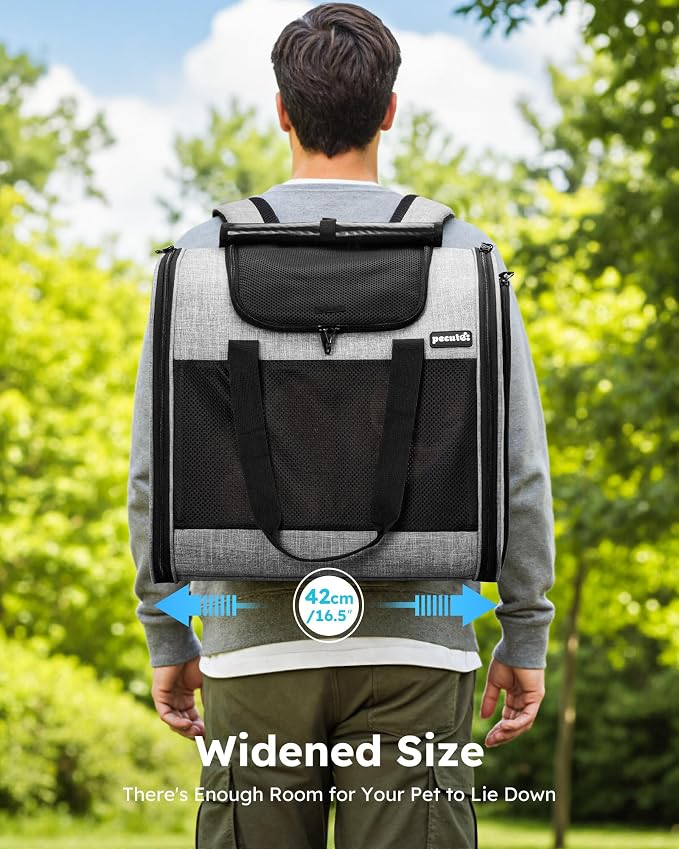 Pecute Cat Backpack with Widened Interior Space, Upgraded Dog Backpack Carrier with Various Ways to Carry, Pet Backpack with Breathable Mesh, Pet Travel Carrier with Soft Padded, Reinforced Support | Breathable Mesh, Reinforced Support, Various Carry W...