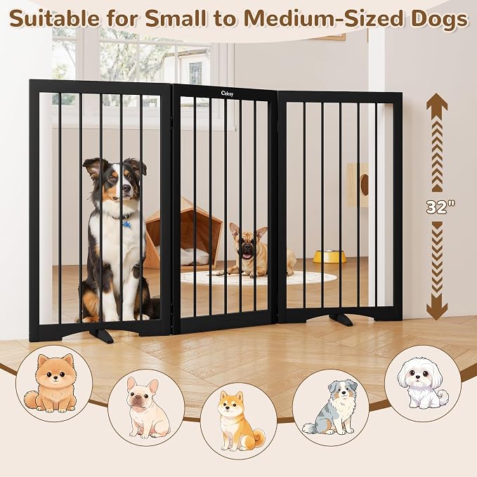 32" Extra Tall Free Standing Dog Gate Indoor, Foldable Pet Gate | for Doorways Stairs, 3-Panel Dog Fence with Support Feet for Stability, Folding Puppy Gate Easy to Carry No Drilling 54"x32"