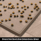 DogBuddy Dog Food Mat – Waterproof Dog Bowl Mat for Food and Water, Silicone Pet Feeding Mats for Floors, Non-Slip Placemat with High Edges for Dogs Bowls, Puppy Essentials (M: 21” x 14”, Taupe)