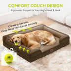 Waterproof Orthopedic Dog Bed for Extra Large Sized Dogs | Memory Foam Pet Bed Sofa with Bolster, Dog Couch with Washable Cover & Non-Slip Bottom, 42x30 Inch, Dark Brown