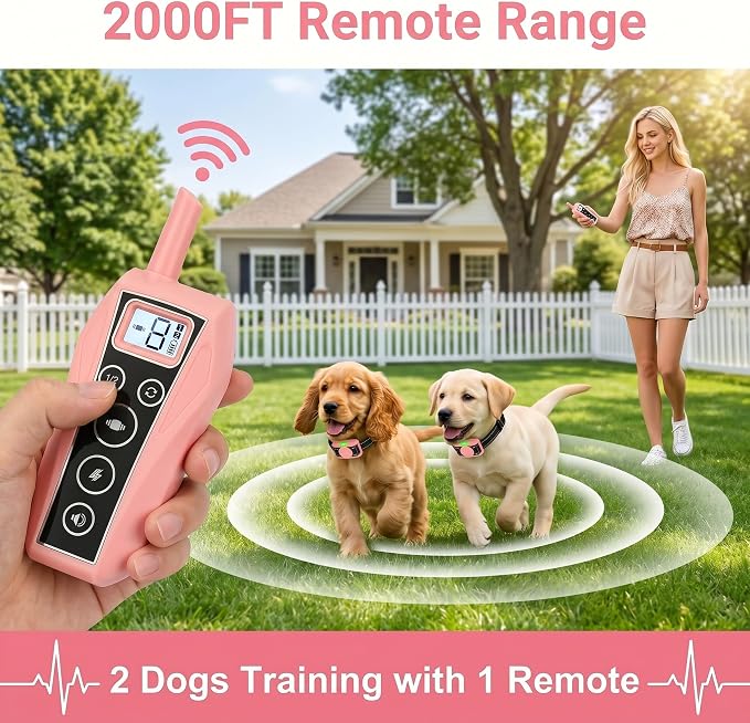 Mini Small Shock Collar for Small Dogs 5-30lbs, Ultra-Light & Thin 2000FT Dog Training Collar with Beep & Vibration & Safe Gentle Shock，IPX7 Waterproof,Pink