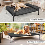 Veehoo Outdoor Elevated Dog Bed with Waterproof Bolster Cushion, Cooling | Raised Dog Bed with Removable & Washable Mat Topper, Breathable Mesh, Dog Couch Cot for Indoor Outdoor, 32", Medium, Black