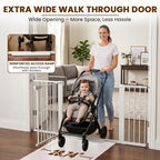 Mumeasy 36-63" Extra Wide Baby Gate for Stairs, 28.74" Walk Through Large Dog Gate for Doorways & Hallways, Auto Close Pet Gate Indoor, Pressure Mounted Child Wide Long Safety Gate for House, White