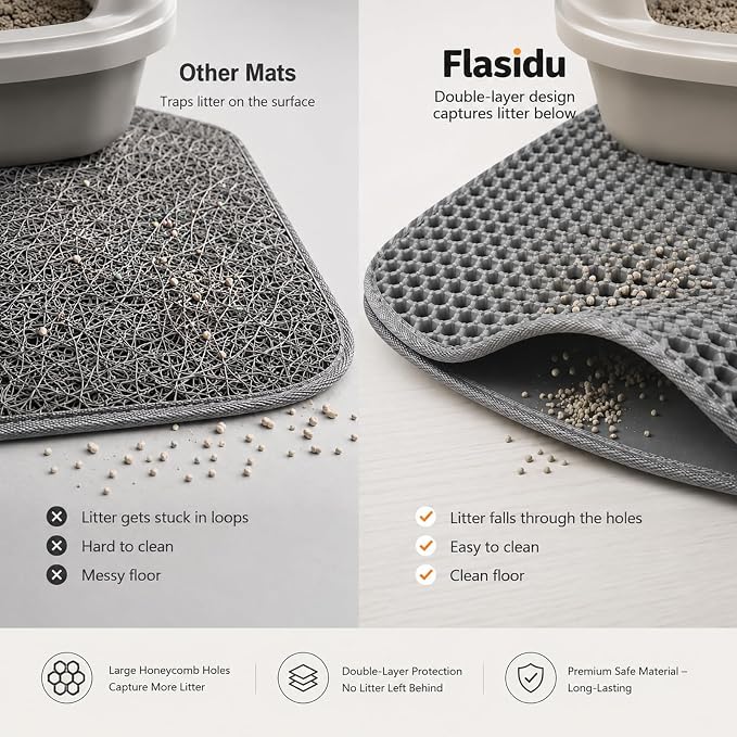 Cat Litter Box Mat Double Layer Trapping Mat Easy-Clean Waterproof Urine Proof(Gray 30x22in)