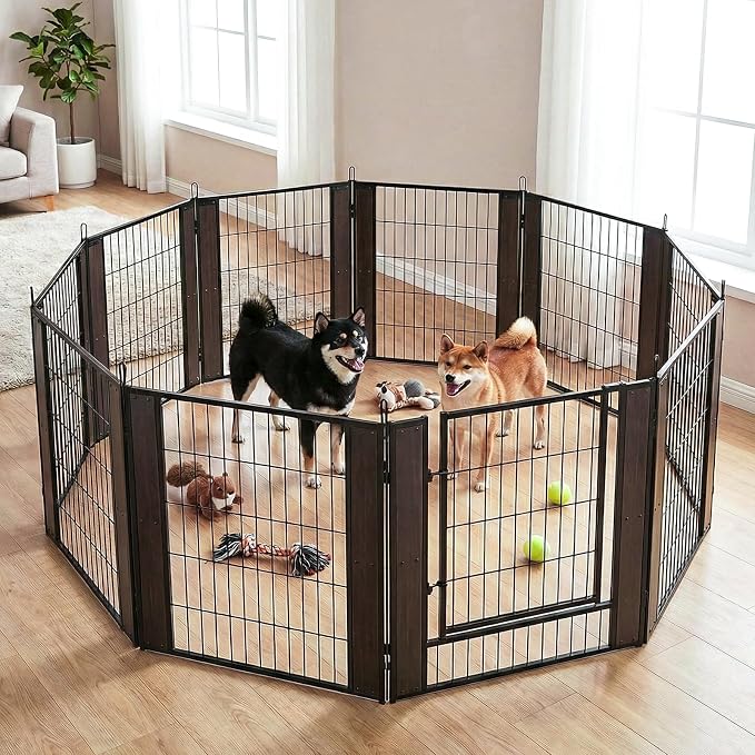 Furniture Style Dog Playpen 32" H, 10 Panels, Black | Indoor/Outdoor Use, Heavy-duty Metal, DIY Layouts, Easy Access, For Small & Medium Dogs, Easy setup