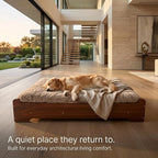 Elevated Wooden Dog Bed with Foam Mattress, Walnut, X-Large | Raised Dog Bed with Washable Cover and Supportive Foam Mattress, Crafted for Large Dogs and Modern Homes